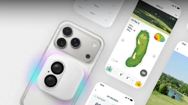 R2G「MATE X」が発売｜スマホに貼り付けて使うAIレーザー距離計、GPSナビとスコア管理も1台で