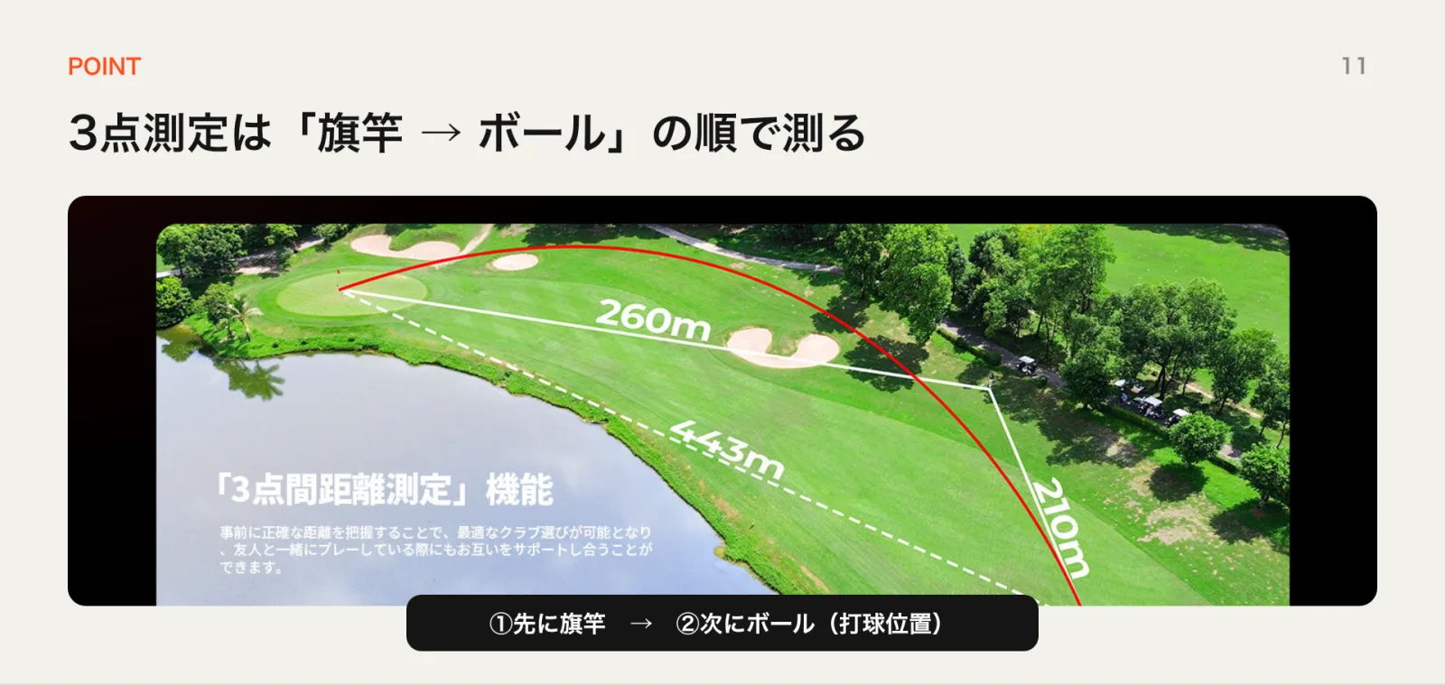 3点測定は旗竿→ボールの順で測る