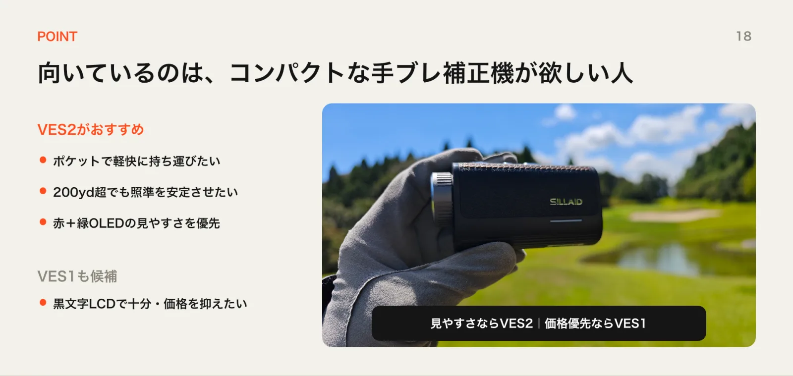 向いているのはコンパクトな手ブレ補正機が欲しい人。見やすさならVES2、価格優先ならVES1